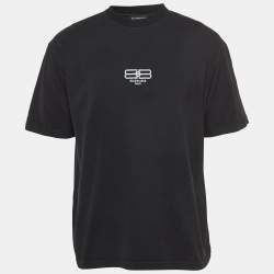 Pre Owned Balenciaga Black Logo Embroidered Faded Cotton Crew Neck T-Shirt XS