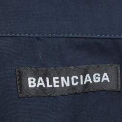 Pre Owned Balenciaga Navy Blue Embroidered Cotton Over Sized Shirt S