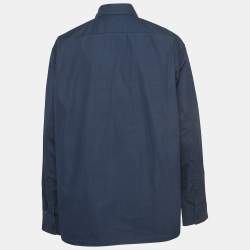 Pre Owned Balenciaga Navy Blue Embroidered Cotton Over Sized Shirt S