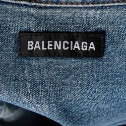 Pre Owned Balenciaga Blue Denim Logo Embroidered Oversized Shirt M