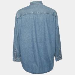 Pre Owned Balenciaga Blue Denim Logo Embroidered Oversized Shirt M