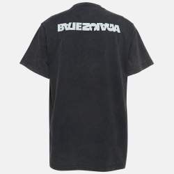 Pre Owned Balenciaga Grey Embroidered Cotton T-Shirt XL