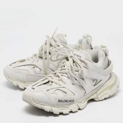 Balenciaga White/Grey Mesh and Faux Leather Track Sneakers Size 39