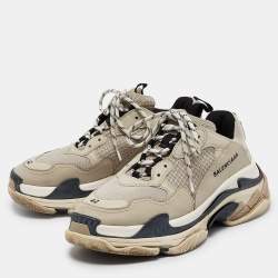Balenciaga Beige Leather and Mesh Triple S Sneakers Size 42