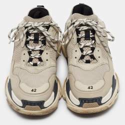 Balenciaga Beige Leather and Mesh Triple S Sneakers Size 42