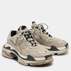 Balenciaga Beige Leather and Mesh Triple S Sneakers Size 42