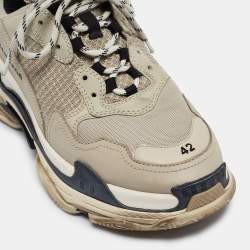 Balenciaga Beige Leather and Mesh Triple S Sneakers Size 42