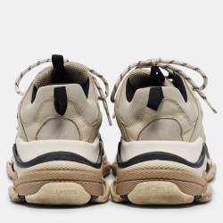 Balenciaga Beige Leather and Mesh Triple S Sneakers Size 42