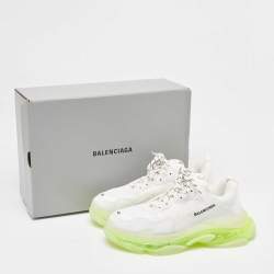 Pre Owned Balenciaga White Faux Leather and Mesh Triple S Clear Sneakers Size 44