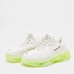 Pre Owned Balenciaga White Faux Leather and Mesh Triple S Clear Sneakers Size 44