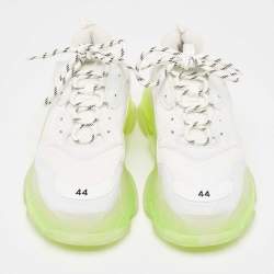 Pre Owned Balenciaga White Faux Leather and Mesh Triple S Clear Sneakers Size 44