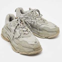 Balenciaga Grey Faux Leather Triple S Sneakers Size 44