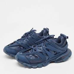 Pre Owned Balenciaga Blue Faux Leather and Mesh Track Sneakers Size 43