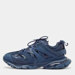 Pre Owned Balenciaga Blue Faux Leather and Mesh Track Sneakers Size 43