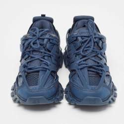 Pre Owned Balenciaga Blue Faux Leather and Mesh Track Sneakers Size 43