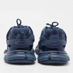Pre Owned Balenciaga Blue Faux Leather and Mesh Track Sneakers Size 43