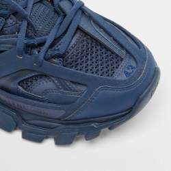 Pre Owned Balenciaga Blue Faux Leather and Mesh Track Sneakers Size 43