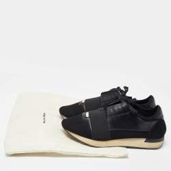 Pre Owned Balenciaga Black Leather and Mesh Race Runner Sneakers Size 41
