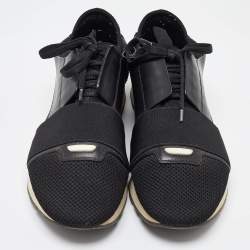 Pre Owned Balenciaga Black Leather and Mesh Race Runner Sneakers Size 41