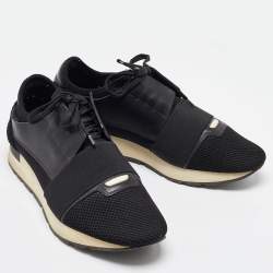 Pre Owned Balenciaga Black Leather and Mesh Race Runner Sneakers Size 41