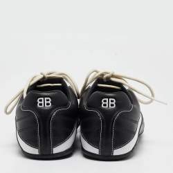 مملوكة مسبقًا حذاء رياضي بالنسياغا زين جلد أبيض/أسود بعنق منخفض مقاس 40