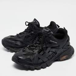 Balenciaga Black Faux Leather and Mesh Track 2 Sneakers Size 44