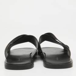 Balenciaga Black Logo Embossed Leather Slides Size 42