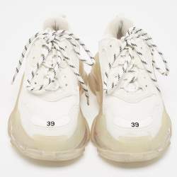 Balenciaga White Faux Leather and Mesh Triple S Clear Sole Sneakers Size 39