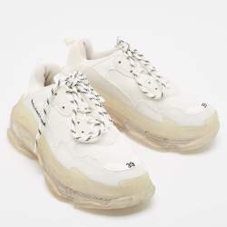 Balenciaga White Faux Leather and Mesh Triple S Clear Sole Sneakers Size 39