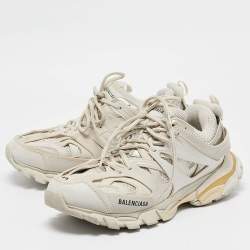 مملوكة مسبقًا Balenciaga Cream Faux Leather and Mesh Track Sneakers Size 43