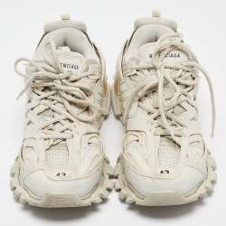 مملوكة مسبقًا Balenciaga Cream Faux Leather and Mesh Track Sneakers Size 43