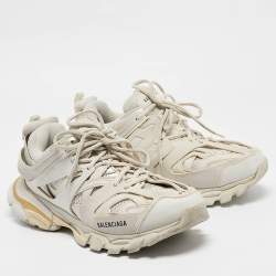 مملوكة مسبقًا Balenciaga Cream Faux Leather and Mesh Track Sneakers Size 43