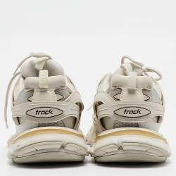 مملوكة مسبقًا Balenciaga Cream Faux Leather and Mesh Track Sneakers Size 43