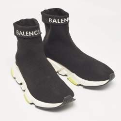 Balenciaga Black Knit Fabric Speed Trainer High Top Sneakers Size 42