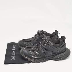Pre Owned Balenciaga Black Faux Leather and Mesh Track Lace Up Sneakers 42
