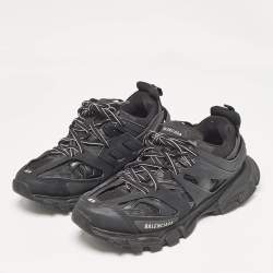 Pre Owned Balenciaga Black Faux Leather and Mesh Track Lace Up Sneakers 42