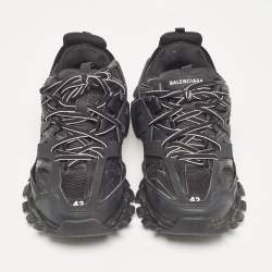 Pre Owned Balenciaga Black Faux Leather and Mesh Track Lace Up Sneakers 42