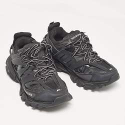 Pre Owned Balenciaga Black Faux Leather and Mesh Track Lace Up Sneakers 42