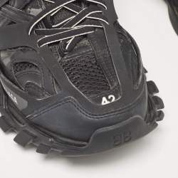 Pre Owned Balenciaga Black Faux Leather and Mesh Track Lace Up Sneakers 42