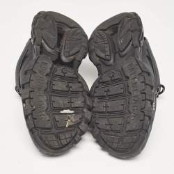 Pre Owned Balenciaga Black Faux Leather and Mesh Track Lace Up Sneakers 42