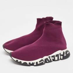 Pre Owned Balenciaga Purple Knit Fabric Speed Trainer High Top Sneakers Size 43