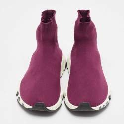 Pre Owned Balenciaga Purple Knit Fabric Speed Trainer High Top Sneakers Size 43