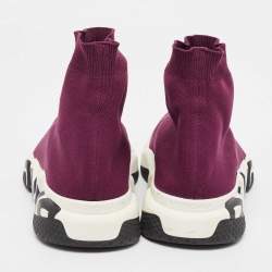 Pre Owned Balenciaga Purple Knit Fabric Speed Trainer High Top Sneakers Size 43