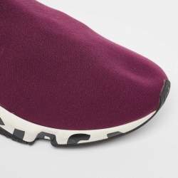 Pre Owned Balenciaga Purple Knit Fabric Speed Trainer High Top Sneakers Size 43