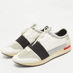 Balenciaga White/Grey Leather and Mesh Race Runner Low Top Sneakers Size 44