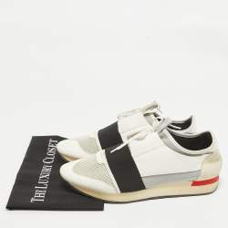 Balenciaga White/Grey Leather and Mesh Race Runner Low Top Sneakers Size 44