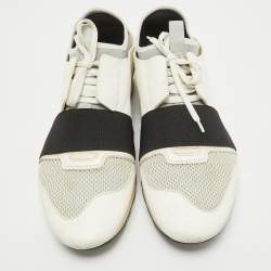 Balenciaga White/Grey Leather and Mesh Race Runner Low Top Sneakers Size 44