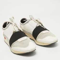 Balenciaga White/Grey Leather and Mesh Race Runner Low Top Sneakers Size 44