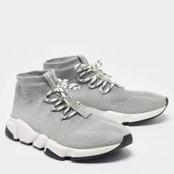 Balenciaga Grey Knit Fabric Speed Trainer High Top Sneakers Size 43