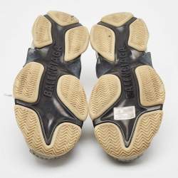 Pre Owned Balenciaga Grey/Blue Leather and Mesh Triple S Sneakers Size 45